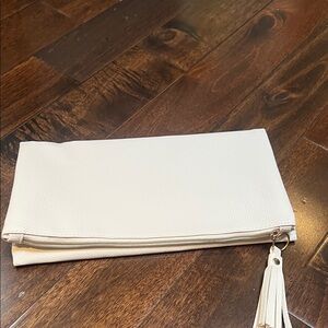 Rachel Miriam foldover clutch bag in off-white vegan pebbled leather